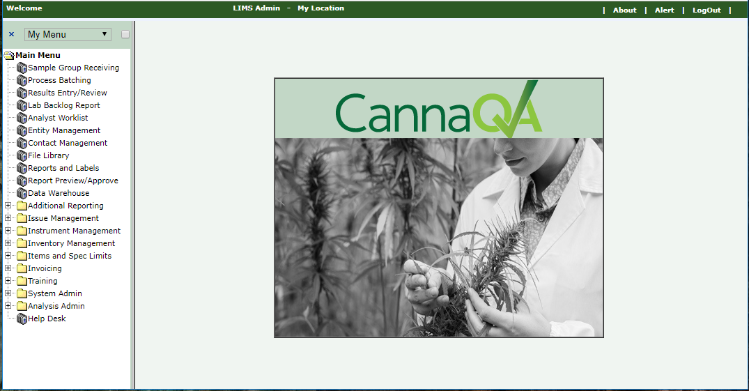 CannaQA LIMS Landing Screen.png
